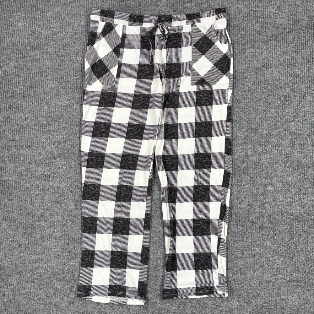 Lucky Brand Womens Pajama Pants XL Black White Buffalo Plaid Lounge Sleepwear